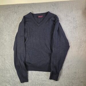 Nordstrom Mens V Neck Sweater 100 Percent Extra Fine Merino Wool Dark Blue XL